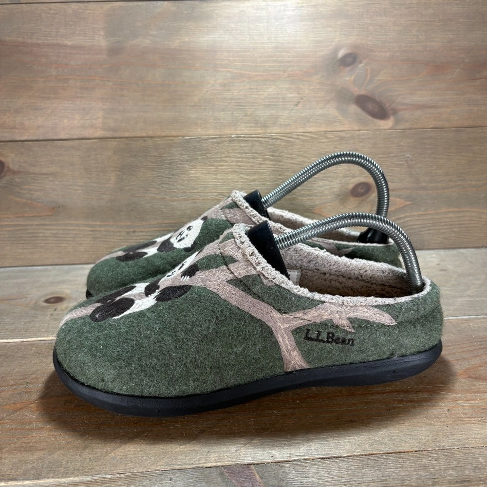 LL Bean Daybreak Scuffs Womens size 7 shoes Green Wool Panda Clog slippers